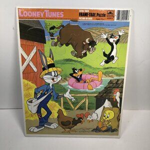 Vintage 1985 Looney Tunes Frame Tray Puzzle Bugs Bunny Tweety Picture TAZ Back